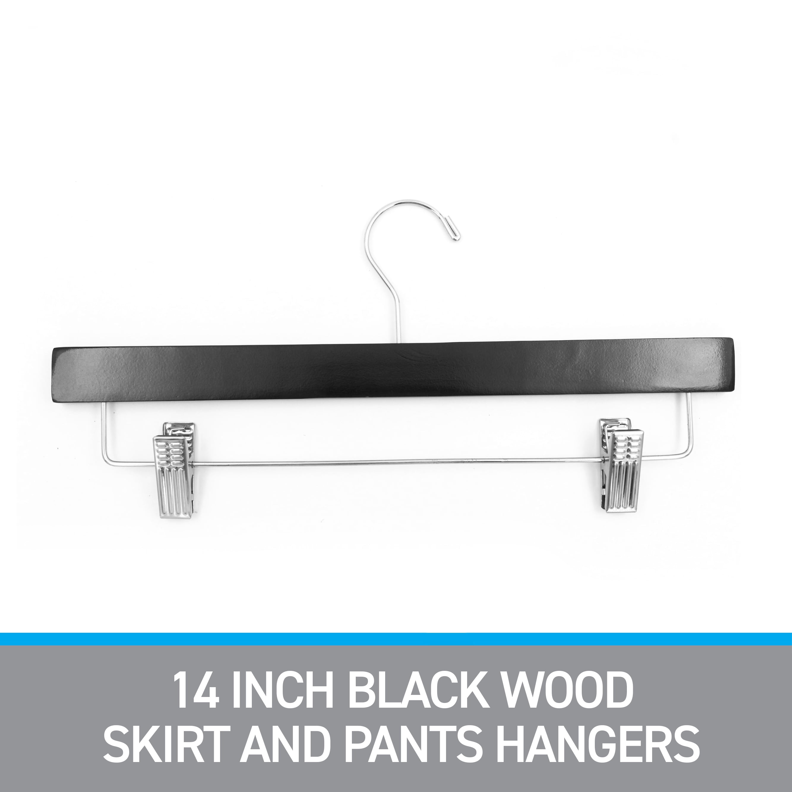 SSWBasics 14 inch Black Wood Skirt and Pants Hangers - Case of 50 - Black Wooden Pants