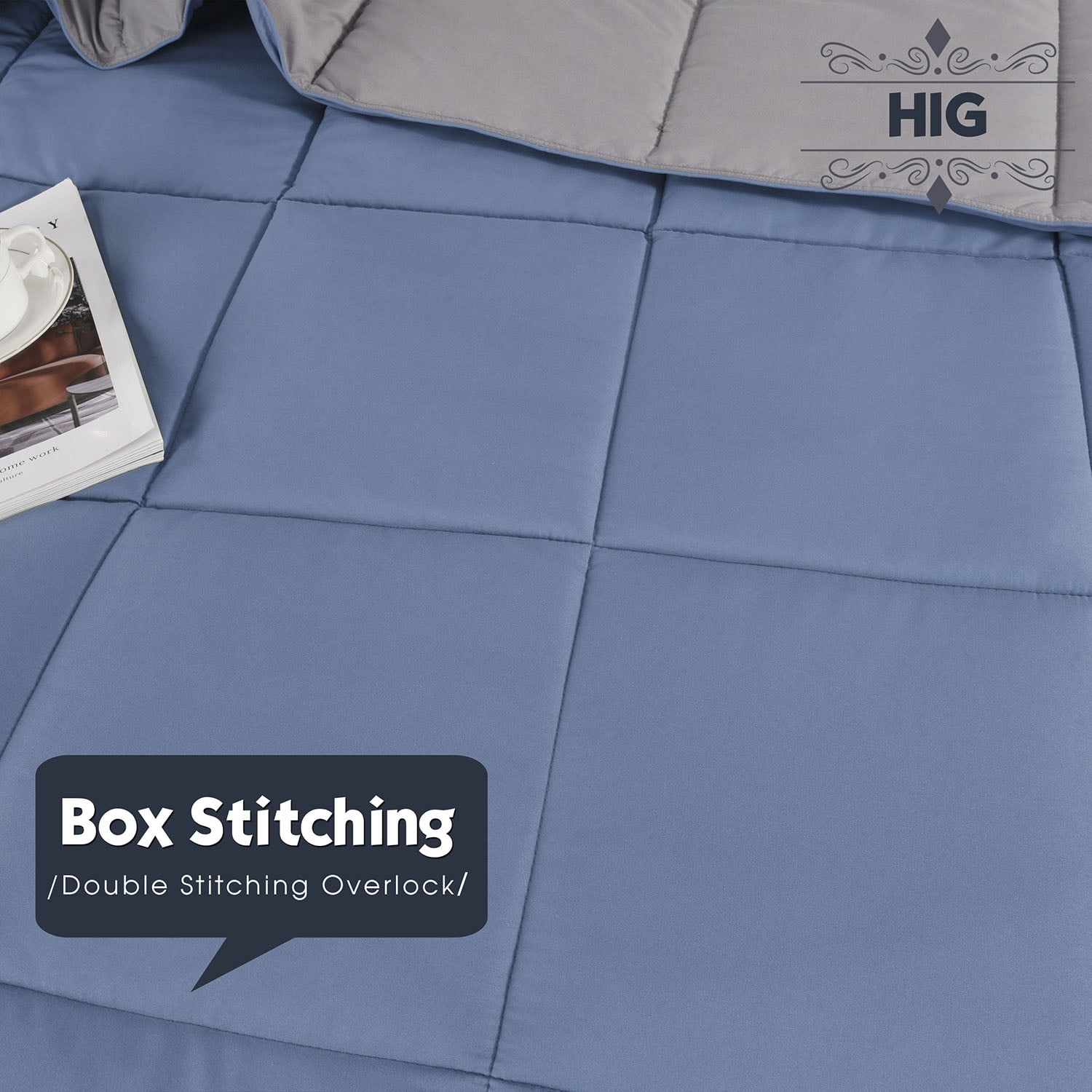 HIG Light Weight Down Alternative Comforter Set, Twin, Dust Blue, Reversible