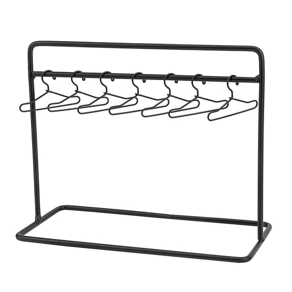 Iron Clothes Rack Hangers Set 150x70x120mm Black Mini Metal Clothing Rack with 10Pcs Tiny Dress Outfit Hangers with Small Single