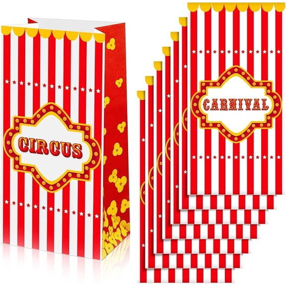 24 Pieces Carnival Gift Bags for Treats and Party Favors - Paper Goody Bags for Circus Birthday Decorations Supplies