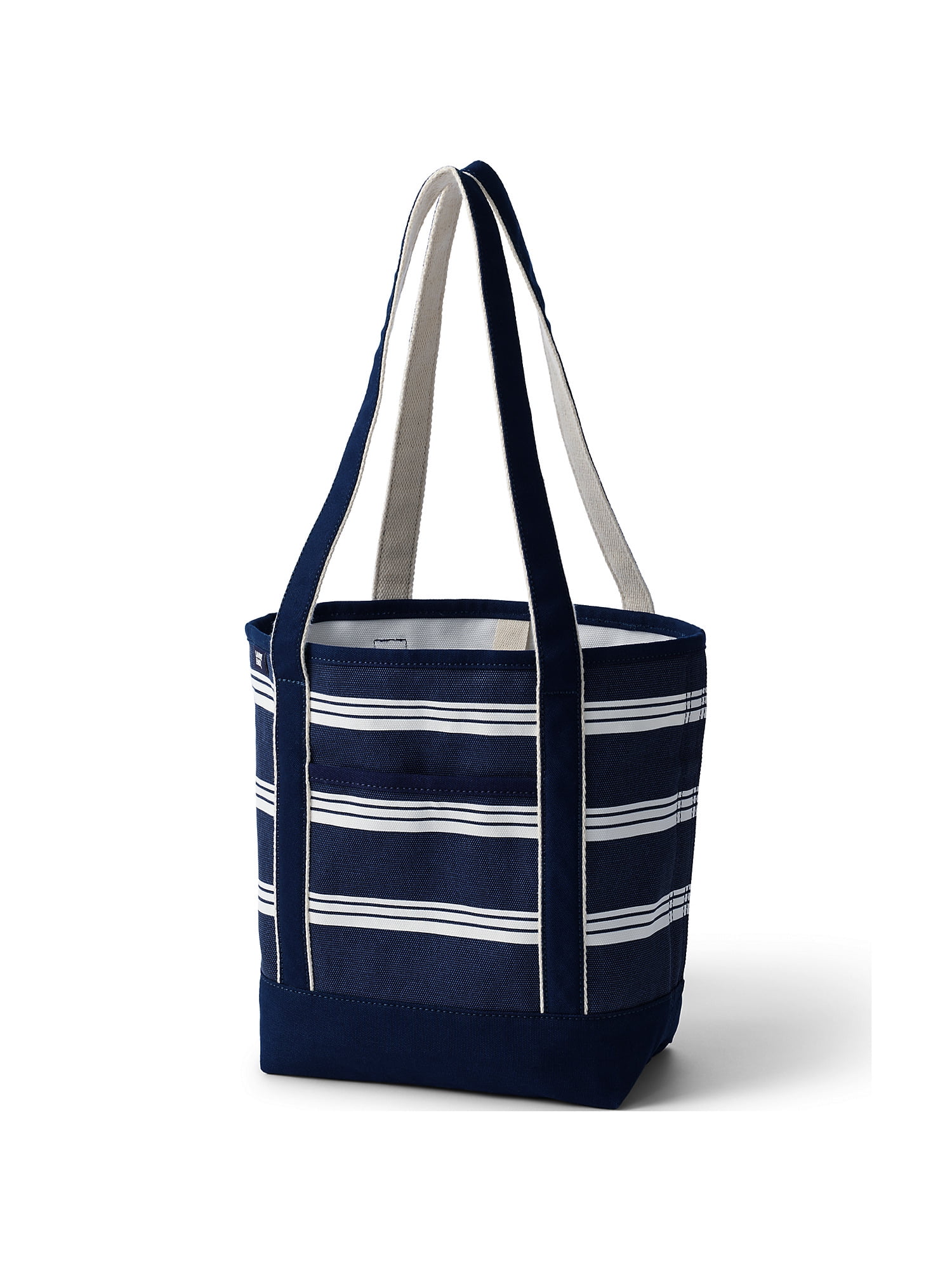 Lands' End Medium Print 5 Pocket Open Top Long Handle Canvas Tote Bag