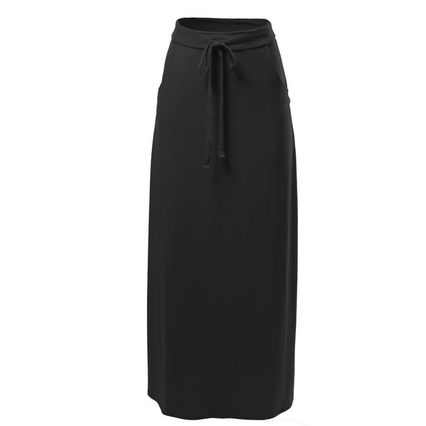 A2Y - A2Y Women's Drawstring Waist Side Pockets Rayon Maxi Skirt Black ...