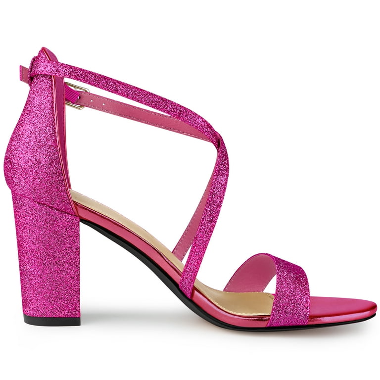 Pink sparkly 2025 block heels