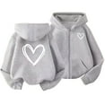 thumbnail image 2 of Trupants Girls Gray Hooded Zip-Up Sweatshirt - 100% Polyester Soft Durable Hand-Drawn Heart Print for Kids 4-12 Years,Size 5-6T, 2 of 7