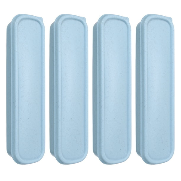 Uxcell 4 Pcs Soportes de Utensilios de Viaje, Caja de Cubiertos Portátil de 8.3" con Soporte de Ranura, Estuche de Plástico Reutilizable para Tenedor y Cuchara, Azul