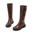 thumbnail image 4 of Pandaie Women's Knee High Boots Platform Lug Sole Tall Riding Boots Stretch Wide Calf Foldover Pull on Dress Long Boots Brown 9, 4 of 6