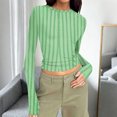thumbnail image 2 of Ashirexll Long Sleeve Shirts for Women Round Neck Random Print Stretch Slim Style Long Sleeve Ribbed Pullover Top, 2 of 7