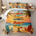 thumbnail image 2 of Castle Fairy Vintage Surfboard Sign Quilt Full,Sunset Palm Coastal Landscape Full Bedspread Sets,Orange Sand, 2 of 7
