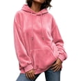 thumbnail image 2 of Women's Velvet Drawstring Hoodie Ghalytn Oversized Drop-Shoulder Pullover Sweatshirt with Pocket, 2 of 7