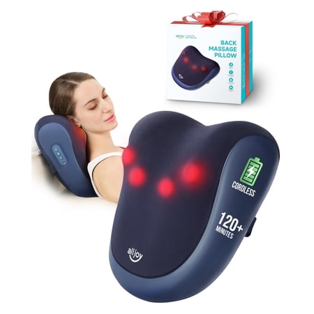 ALLJOY Cordless Back Massager with Heat, Shiatsu Neck and Back Massager for Deep Tissue, 3D Kneading Massage Pillow for Neck, Back, and Shoulders, Gifts for Men Women