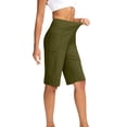 thumbnail image 6 of EINCcm Women's Bermuda Shorts Knee Length with Pockets High Waisted Long Shorts for Women Stretch Casual Walking, Army Green, 6 of 9