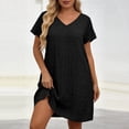 thumbnail image 4 of Tdoqot Womens Plus Size Trendy Pleated Dresses- Loose Fit V-Neck Short Sleeve Casual Summer Midi T Shirt Dress Black Size 3XL, 4 of 5