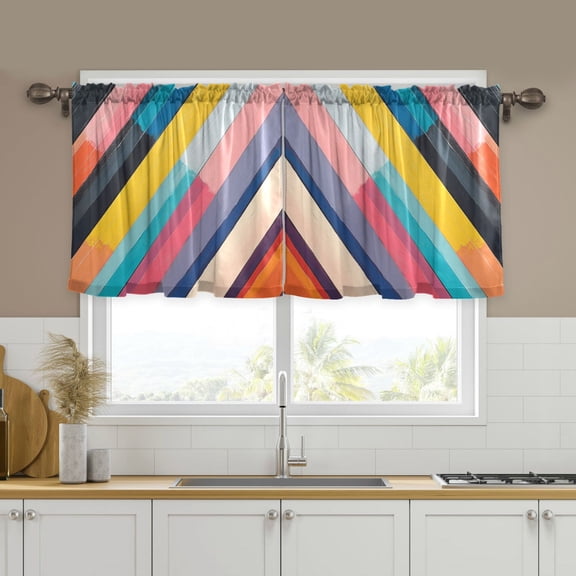 Yayeee Kitchen Curtains Tier Set of 2 Light Filtering 57"x24" Over Sink Window Panels, Color Striped