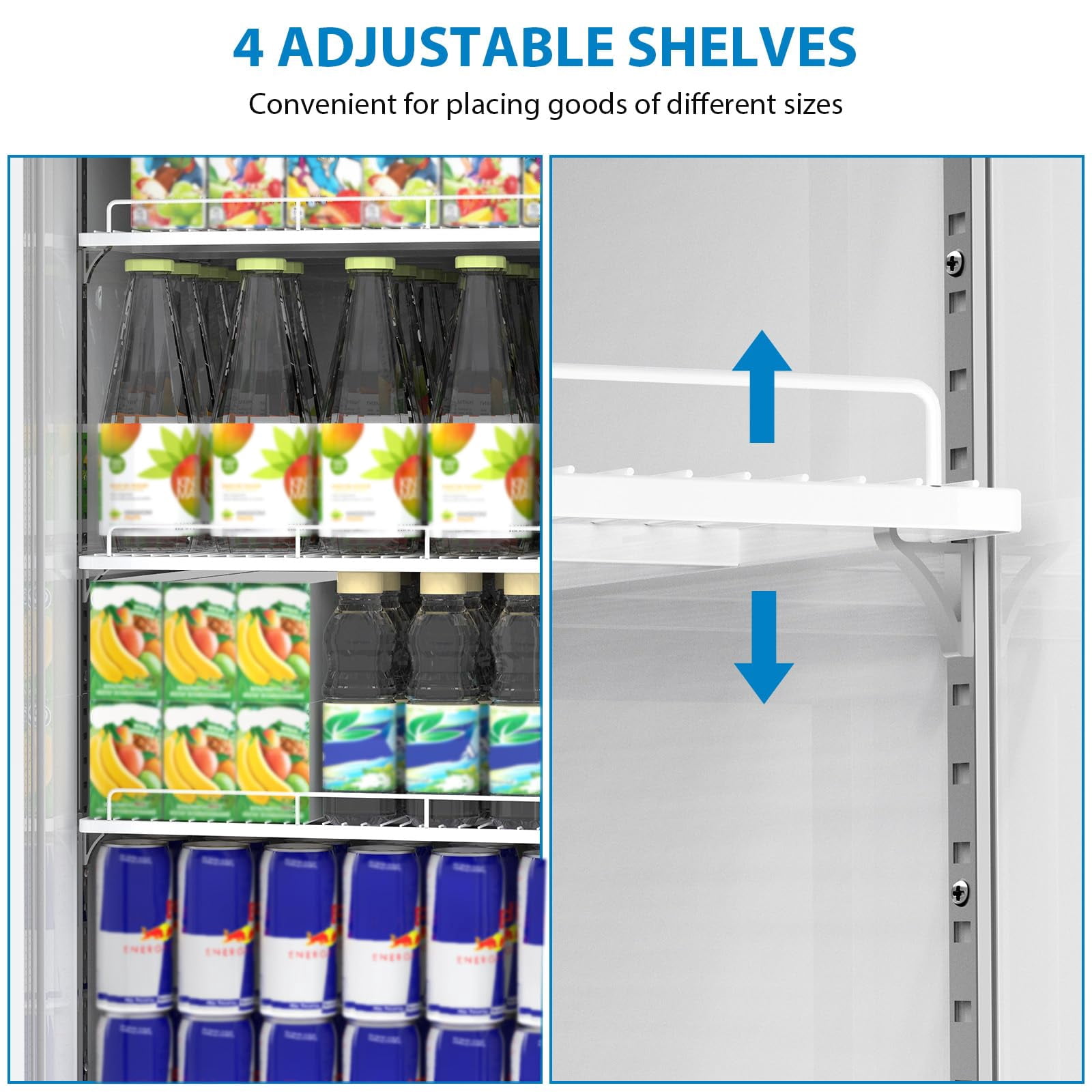 Acekid Dual-Layer Glass Door Commercial Display Refrigerator, Beverage Cooler with LED, White