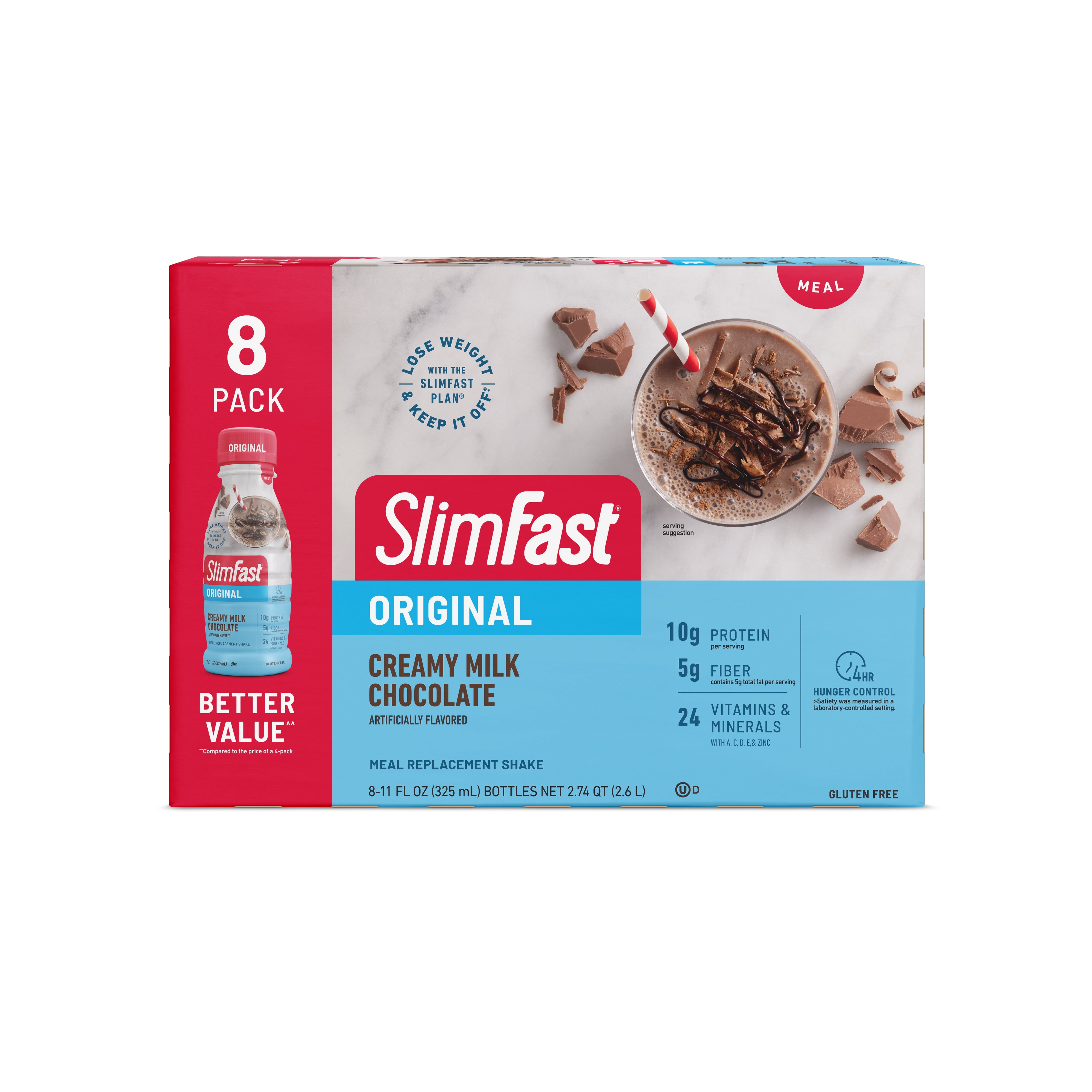 SlimFast Original 8 Pack Creamy Milk Chocolate Meal Replacement Shake 8 - 11 fl oz Bottles