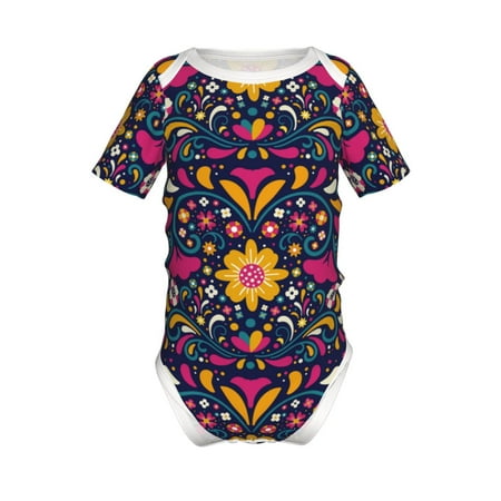 

Adobk Cinco De Mayo Floral Print Baby Climbing Clothes Jumpsuit Rompers Classic Rompers Child Short sleeve Bodysuits-6 Months