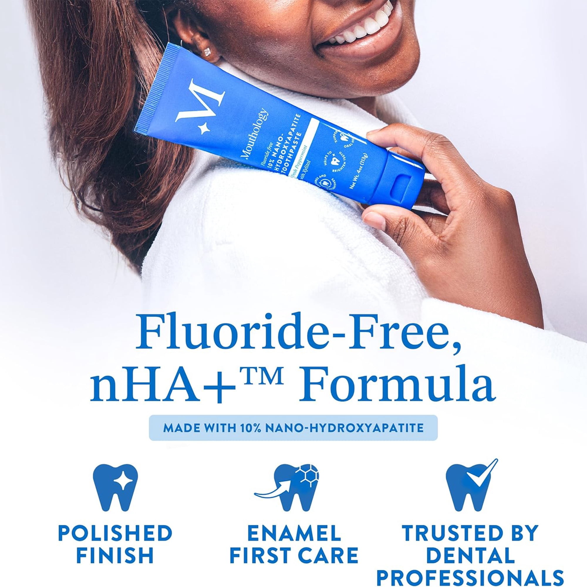 Mouthology 10% Nano Hydroxyapatite Toothpaste, Fluoride-Free Mint, Whitening & Enamel Care, SLS-Free, 4 oz, 1 pack