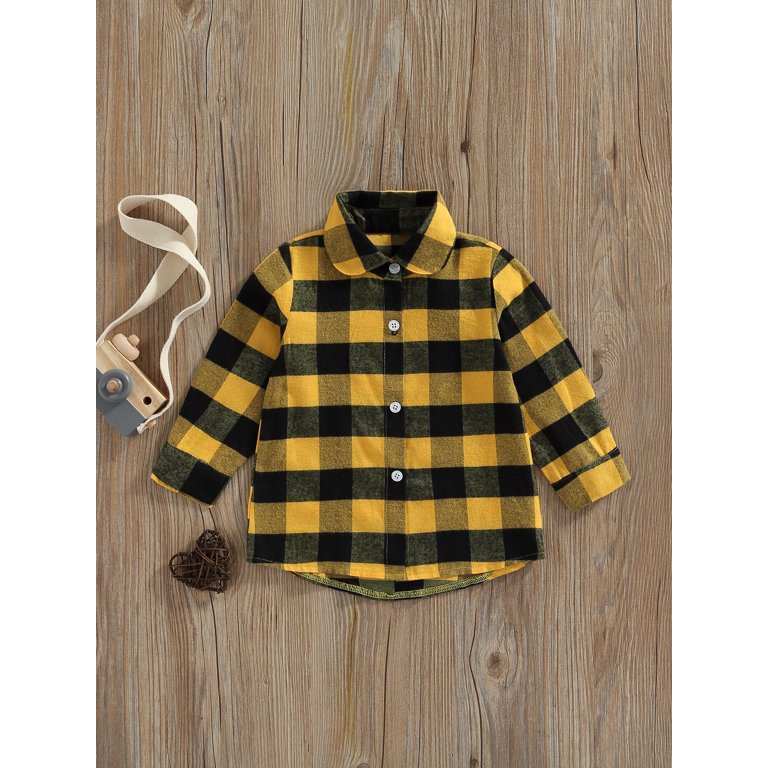 Jkerther Kids Little Boys Girls Baby Letters Print Long Sleeve Button Down Red Plaid Shirt, Infant Unisex, Size: 3-4 Years