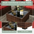 thumbnail image 5 of Poteban 7 Pieces Outdoor Sectional Sofa Set , PE Wicker Rattan Slanted Back Outdoor Conversation with Cushions and Glass Coffee Table for Backyard Garden, Wine Red, 5 of 11
