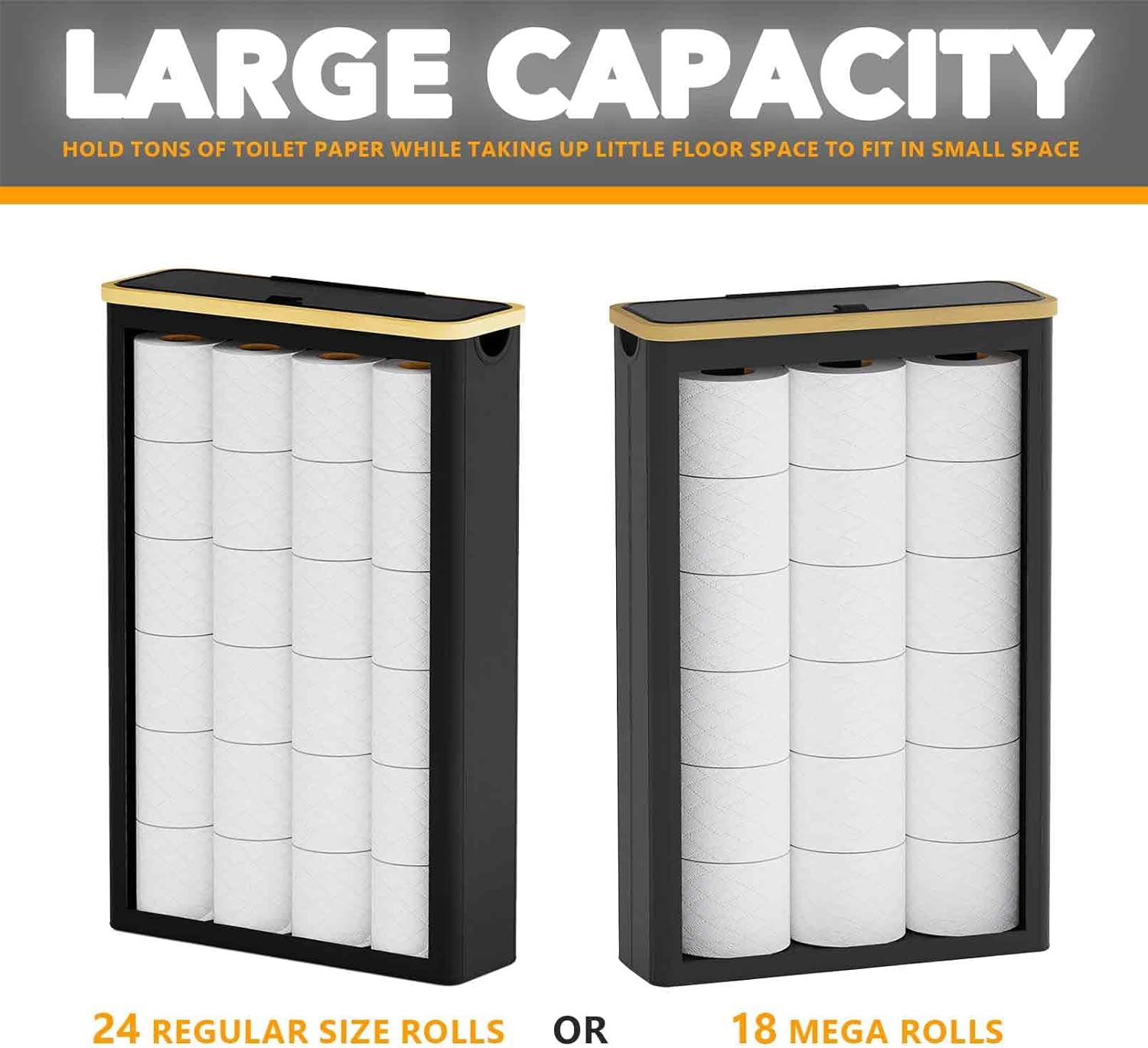 SpaceAid Extra Large Toilet Paper Storage with Lid, Slim Basket Holder, Black