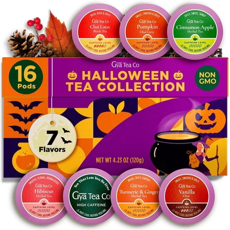 Gya Tea Co Halloween Tea Pod Collection Gift Set (16 Count) – Different Flavors Assorted Variety Pack