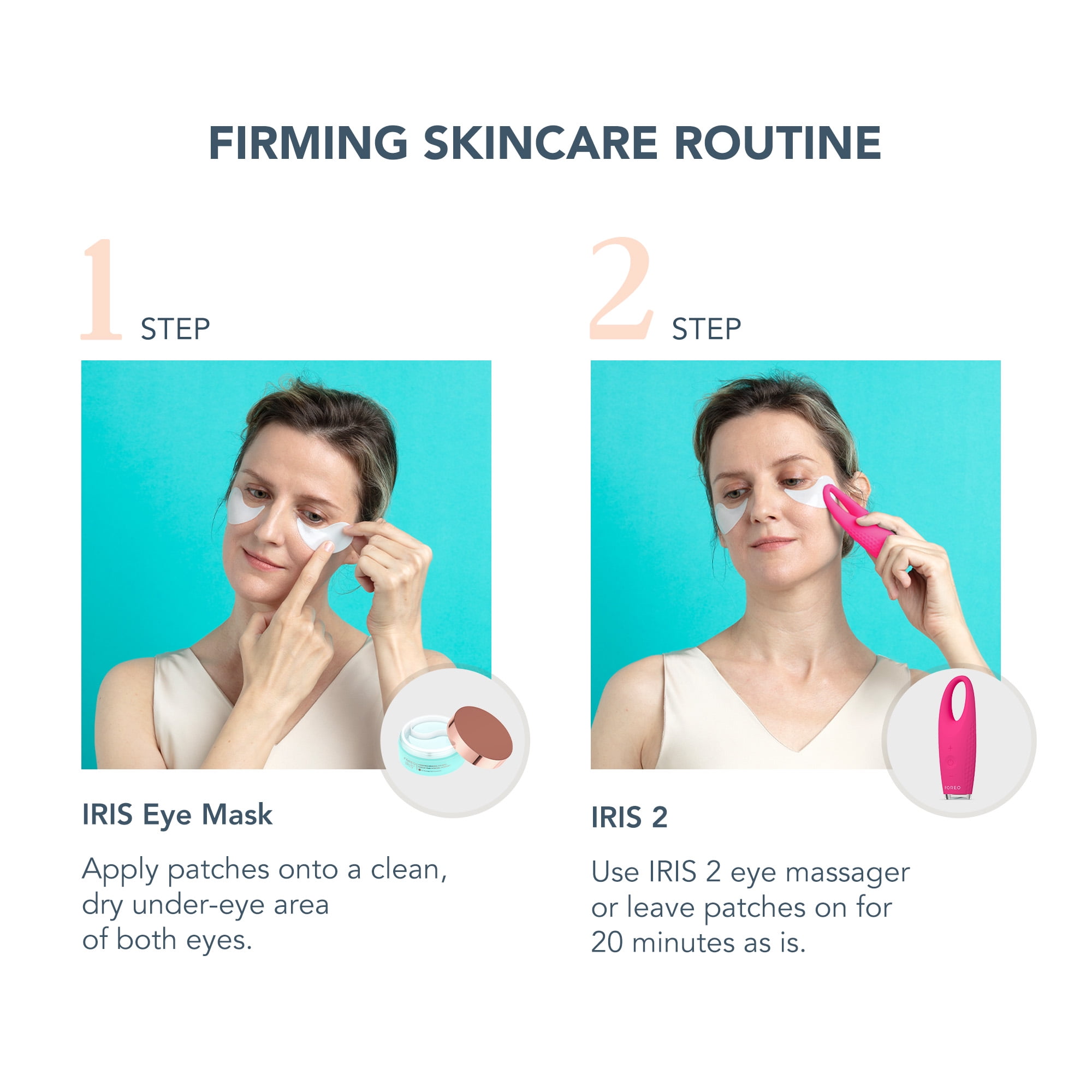 FOREO Eye Revive IRIS 2 Bundle + FOREO IRIS Hydrating Hydrogel Eye Mask, 60 pcs - Fuchsia