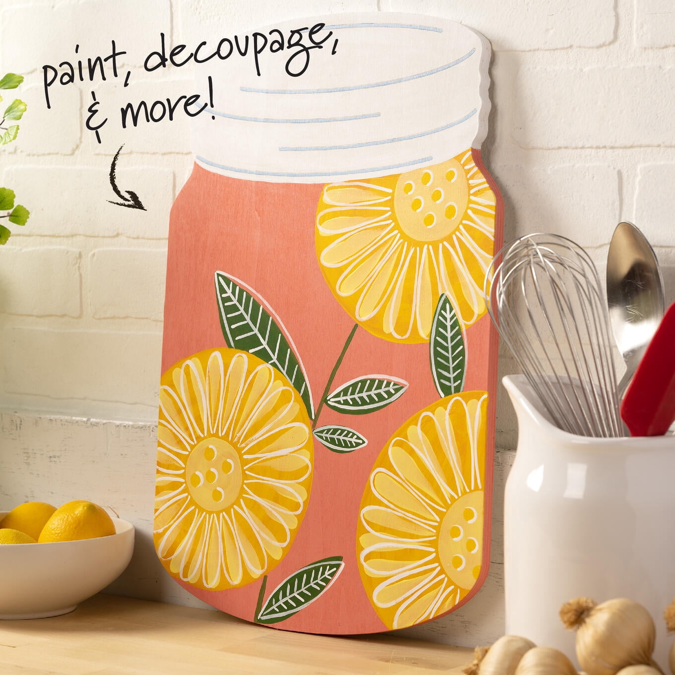 Plaid Wood Surfaces Large Mason Jar Plaque, 18" x 12"