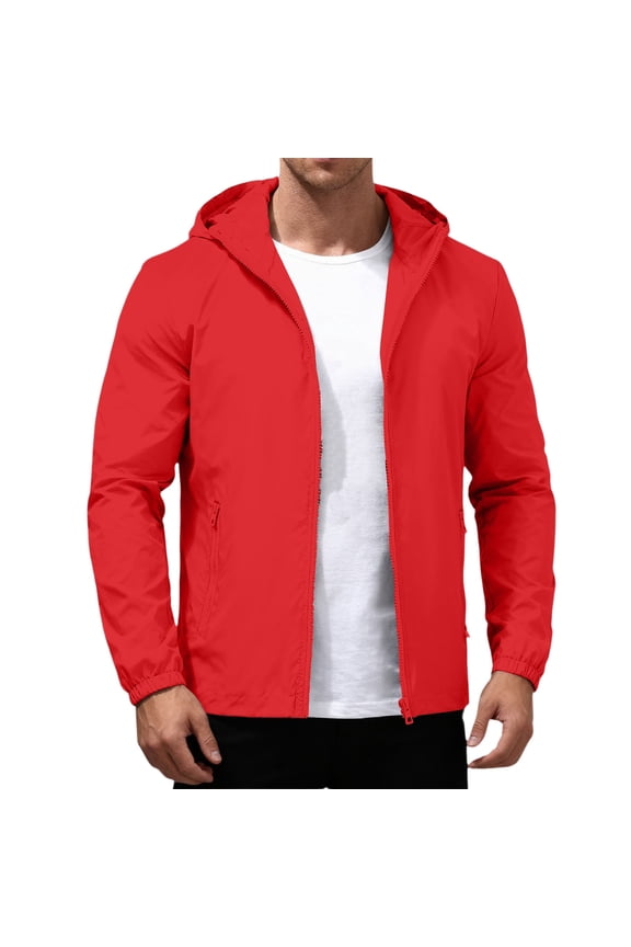 Men Clothing Sun Protection - Windbreaker Jacket Lightweight Loose Fit Large Size Outdoor Waterproof Breathable for Hiking Fishing Summer Gear,Red,L