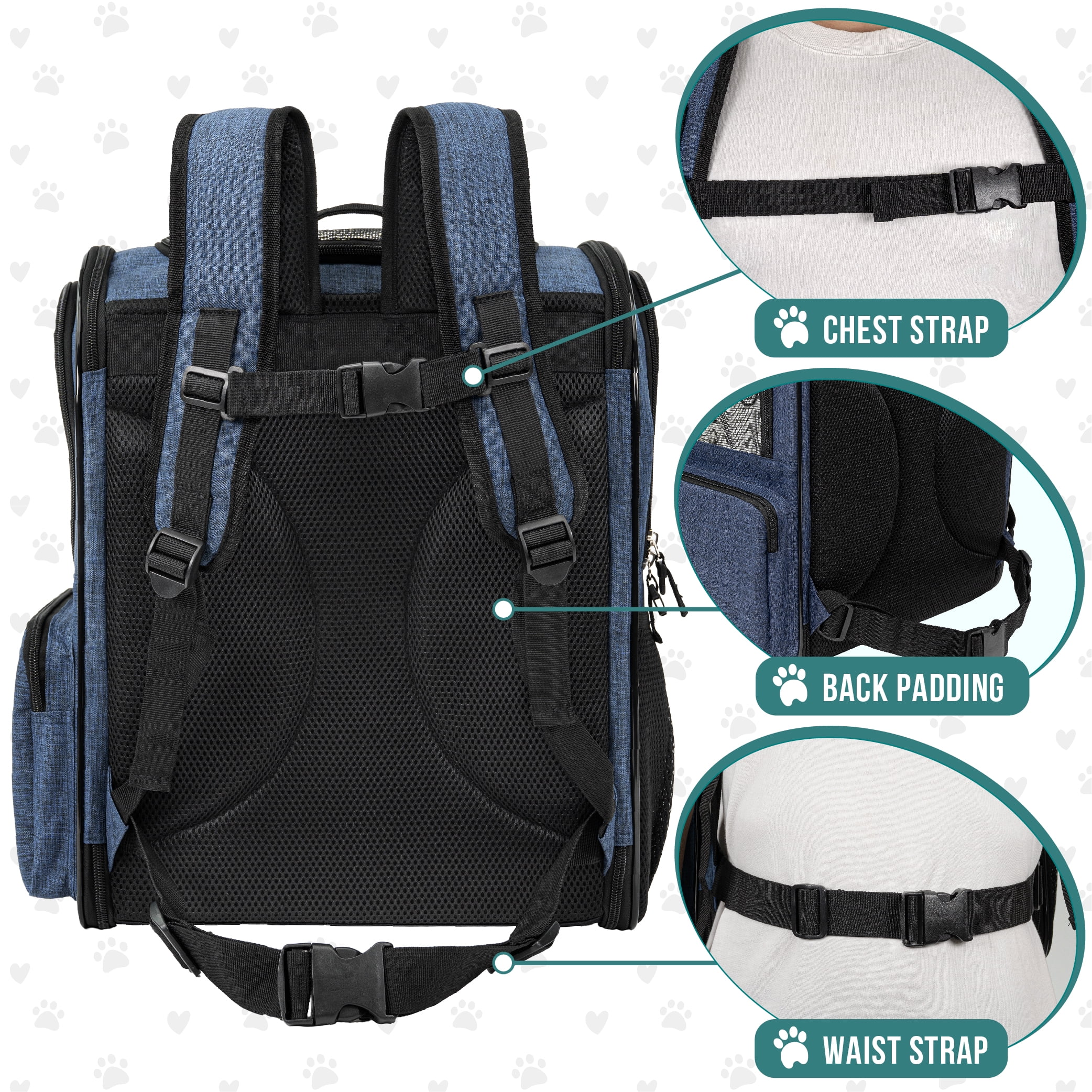 PetAmi Dog Backpack Carrier For Small Large Cat, Pet, Puppies, Ventilated Pet Hiking Backpack Travel Bag, Airline Approved Cat Backpack Carrier, Safety Back Support, Camping Biking, Max 18 lbs, Navy