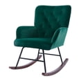 thumbnail image 4 of Velvet Rocking Chair, Upholstered Accent Armchair with Tufted High Back and Wood Legs, Modern Leisure Rocker Reading Chair for Living Room, Bedroom and Office, Green, 4 of 7