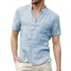 thumbnail image 2 of QUTETN Boho Men'S Linen Blend Shirt - Half Button Short Sleeve Tunic Top With Stand Collar, Relaxed Fit Beachwear, Plus Size, 2 of 4