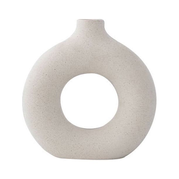 Jarrón nórdico con forma de anillo, florero decorativo moderno de cerámica, florero redondo de arte moderno, flores secas, jarrones hechos a mano para decoración del hogar.