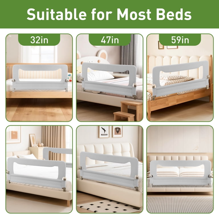 Toddler Bed Rail Guard - U-Shape No Drill Safety Rail For Twin/Full/Queen/King Beds, Grey 59"L