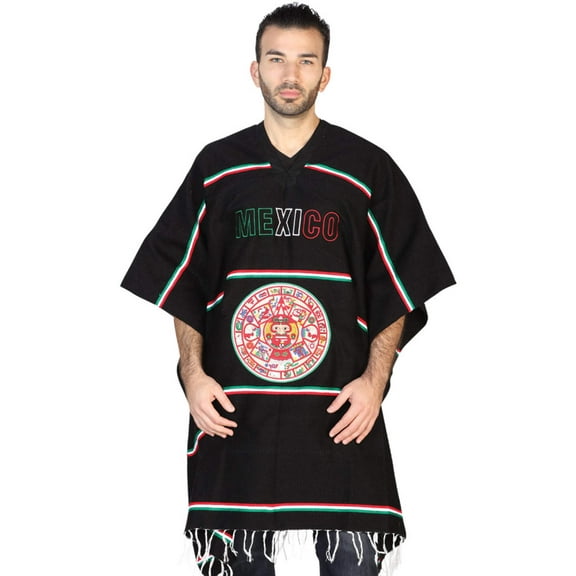 Artisanal Mexican Poncho 100% Acrylan Black 602562