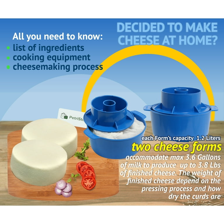 Cheese Mold with A Follower – Cheese Making Kit – Cheesemaking Supplies – Cheese Set for Press – Paneer Maker - 0.48 Gal - 1.8 L Blue