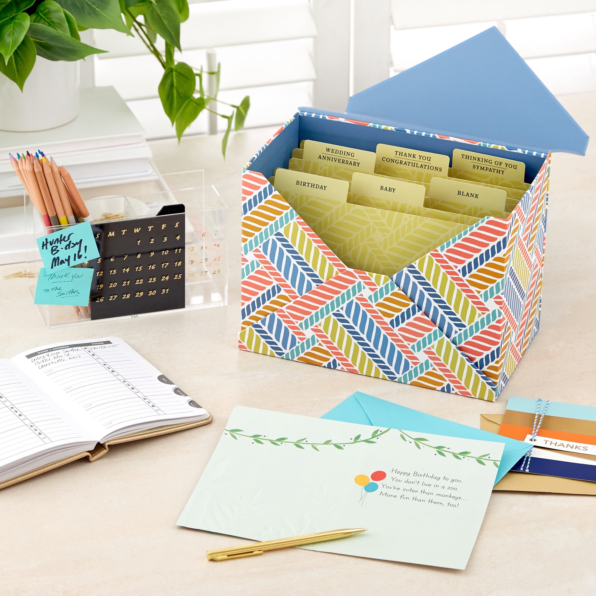 Hallmark Assorted Boxed Handmade Greeting Cards (Herringbone Pattern)—Birthday, Baby Shower, Wedding, Sympathy, Thinking of You, Thank You, Pack of 24 With Organizer Box
