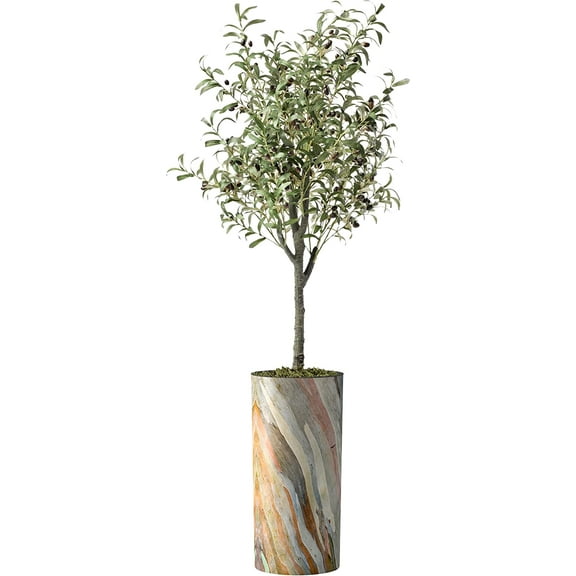 Artificial Tree in Modern Contemporary Planter, Fake Olive Silk Tree for Indoor and Outdoor Home Decoration - 68" Overall Tall (Plant Pot Plus Tree)