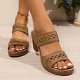 thumbnail image 3 of Mepaouo Heeled Sandals for Women Low Chunky Block Heels Summer Platform Cutout Dress Mules Brown 8, 3 of 6