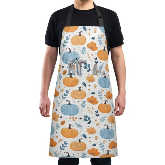 Pumpkin and Leaf Kitchen Apron with 2 Pockets Adjustable waterproof Cooking Aprons for Women Men Chef