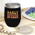 thumbnail image 2 of Easily Distracted by Cows, Cow Lover or Farmer Themed Quote, Groovy Retro Wavy Text Merch Gift, Black 12oz Wine Tumbler, 2 of 5