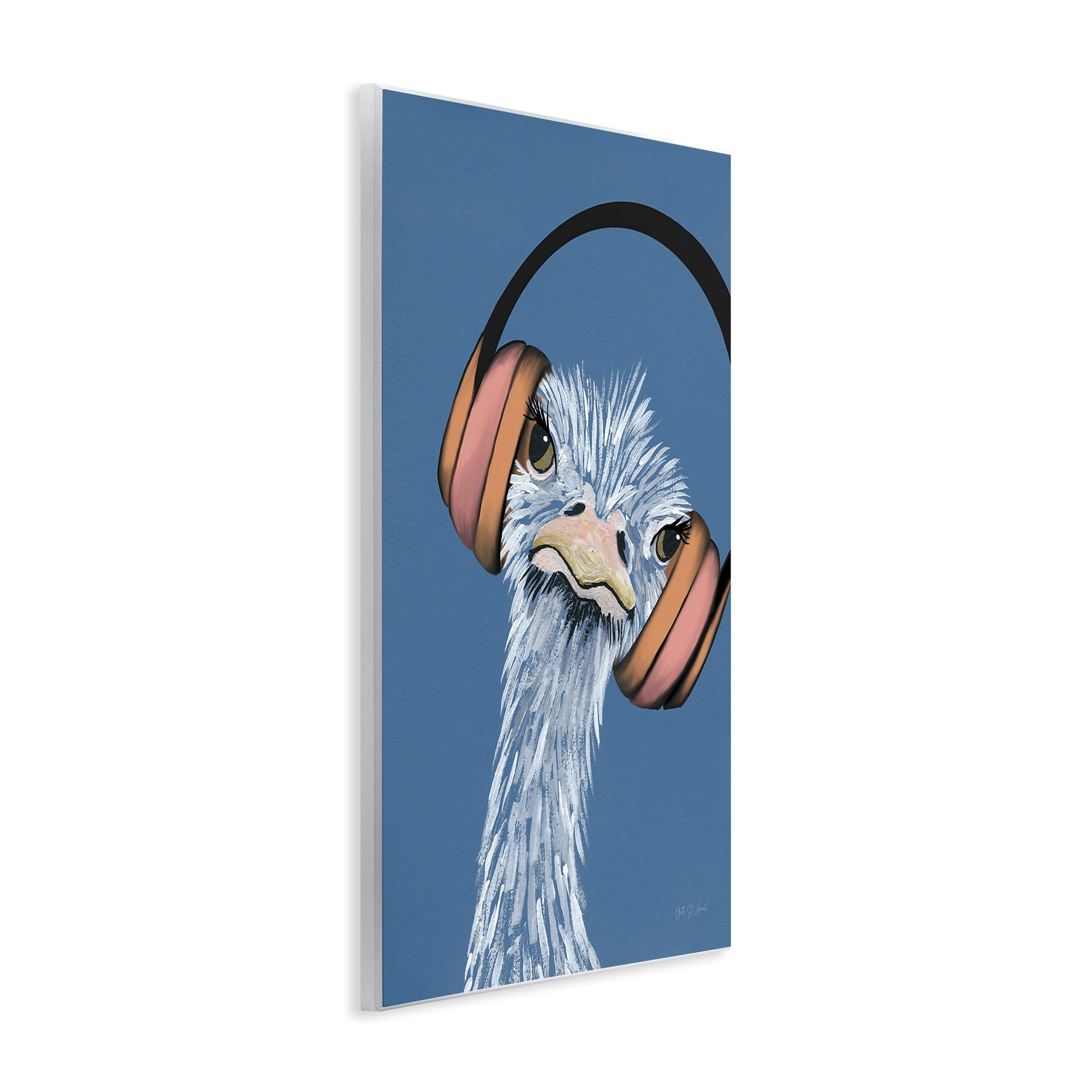 Stupell Industries Ostrich with Headphones Animals & Insects Painting Unframed Art Print Wall Art, 10 x 15