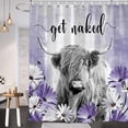 thumbnail image 5 of Western Cow Shower Curtain, Purple Daisy Floral Flowers and Butterfly on Country Wooden Shower Curtain for Bathroom, Funny Farmhouse Grey Highland Cow Bathroom Accessories, 5 of 5