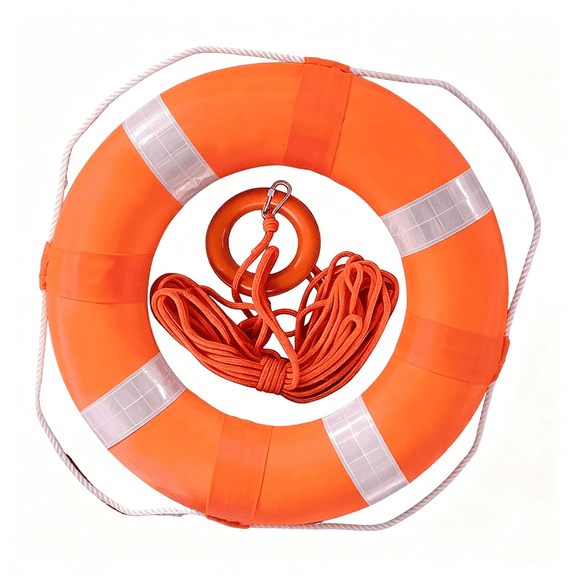 DESIGNICE 20"Pool Safety Foam Life Preserver Throw Ring,Outdoor Throwable Flotation Device Boat Safety Equipment with 30 Meter Floating Lifesaving Rope,Safety Hook,Grip Ring&Reflective Tape