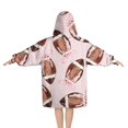thumbnail image 2 of Pink Footballs with Bows Pattern Blanket Hoodies for Kids 6-13YR Oversize Wearable Blanket Hoodies for Boys Girls Teens, 2 of 7