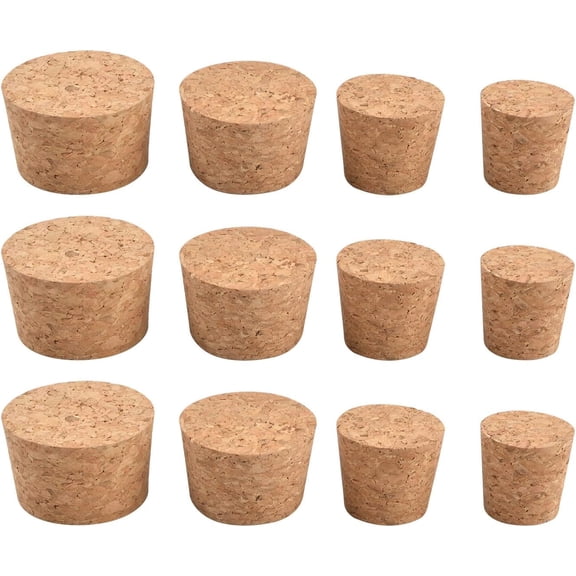 Bottle Mouth Sealing Soft Stopper Natural Soft Wood Corks 12 Pcs Four Sizes of Tapered Cork Plugs Large and Small Stoppers for Wine and Beer Bottles