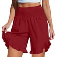 thumbnail image 2 of Levmjia Womens Ruffled Wrap Shorts High Waist Casual Polyester Elastic Waist Pocket Shorts for Everyday Wear Yoga Beach and Vacation All Season Comfort Stretchy Fit, 2 of 7