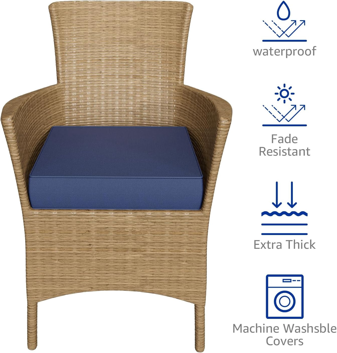 21x21 Memory Foam Outdoor Chair Cushions Waterproof 4 Inch Extra Thick Patio Seat Pads for Furniture Navy Blue Set of 2