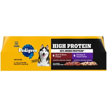 Pedigree High Protein Wet Dog Food, Chicken Duck & Beef Bison Flavors Multipack (12) 13.2 Oz. Cans