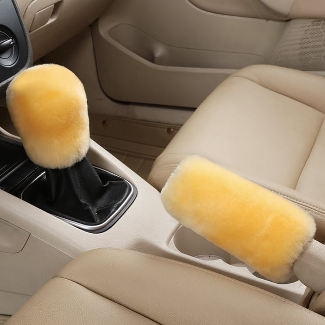 2Pcs Car Handbrake Grip Covers Gear Shift Knob Cover Handle Plush Sleeve Winter Soft Warm Hand Brake