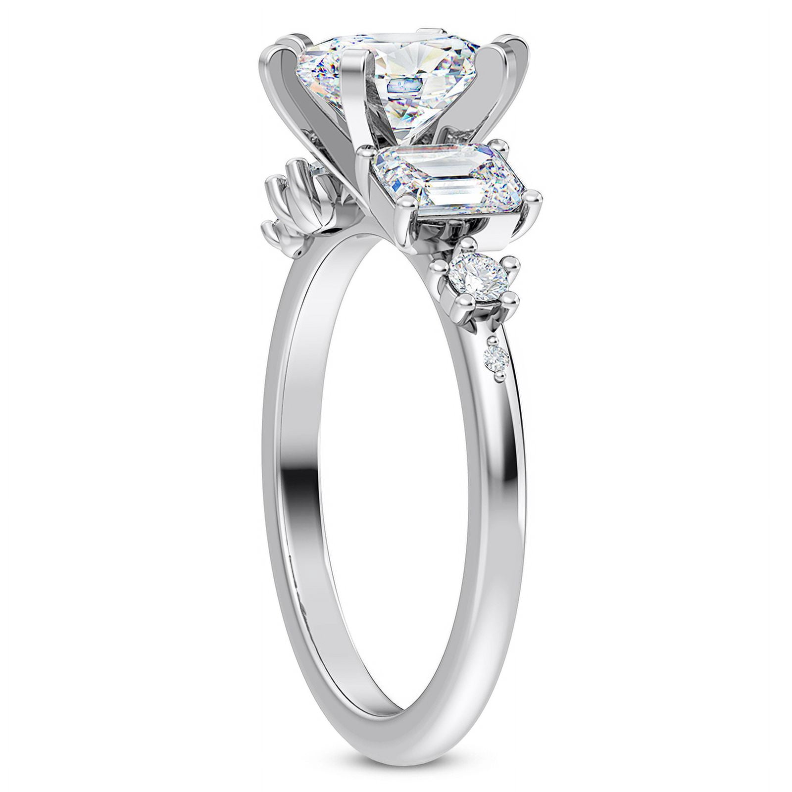 Veda Jewel 14K White Gold Plated Engagement Wedding Ring - 1.76 Ct Oval Cut Simulated Solitaire Rings - Accent Simulated Rings for Her - Solitaire with Accents Simulated Rings for Women